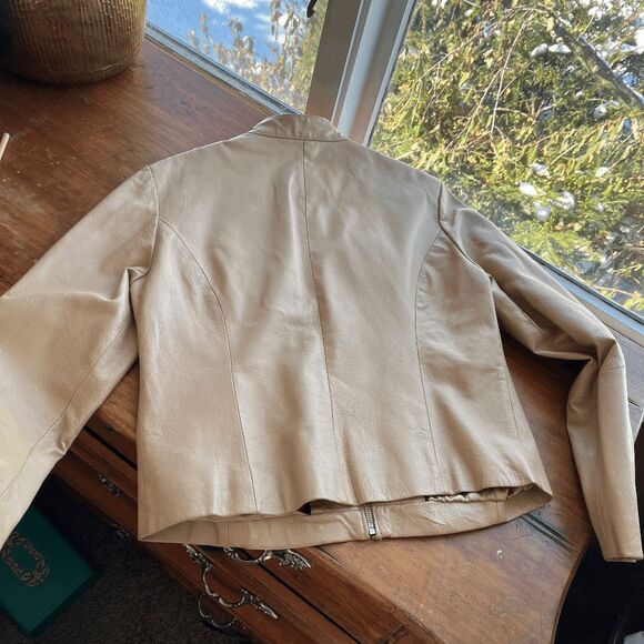 Wilson's Leather Beige Moto Jacket Genuine Leather Satin Lining, Size L - Picture 5 of 7